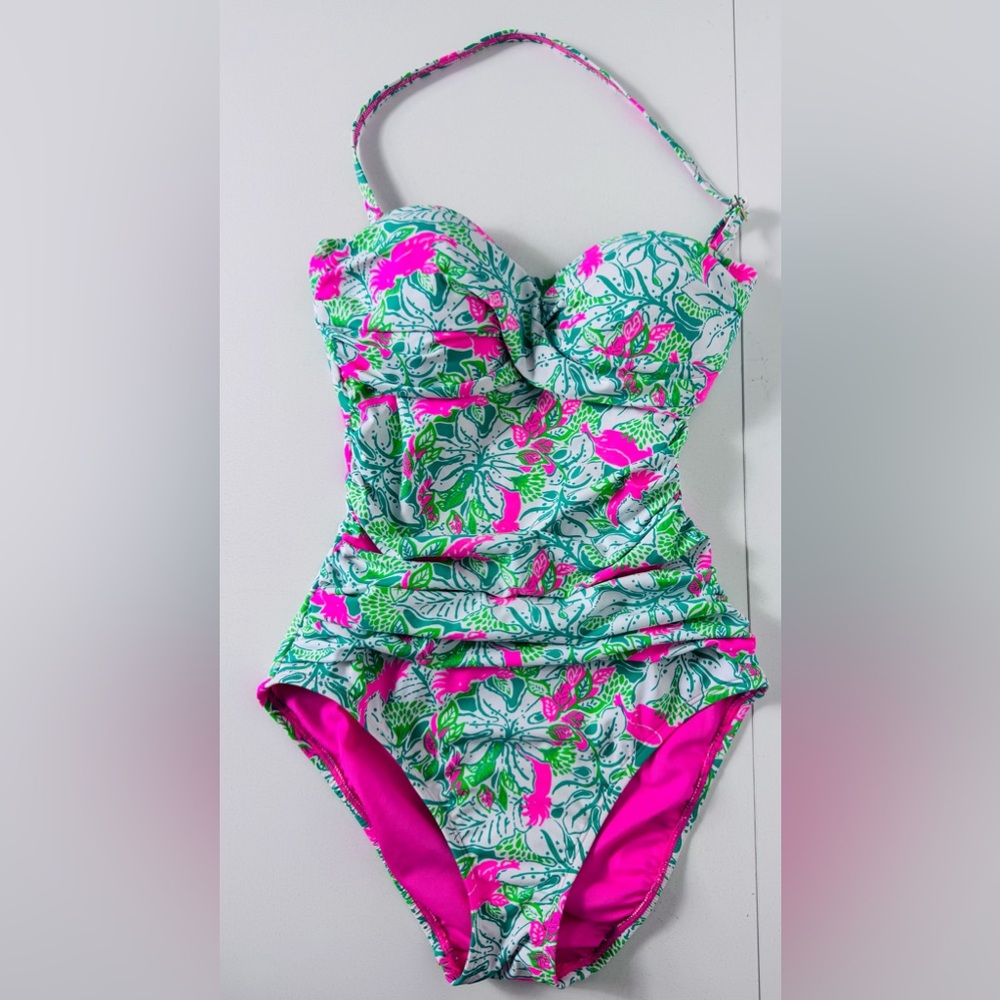 Lilly Pulitzer Flamenco One Piece Botanical Green Just Wing It Swimsuit Women 0 - Picture 2 of 9